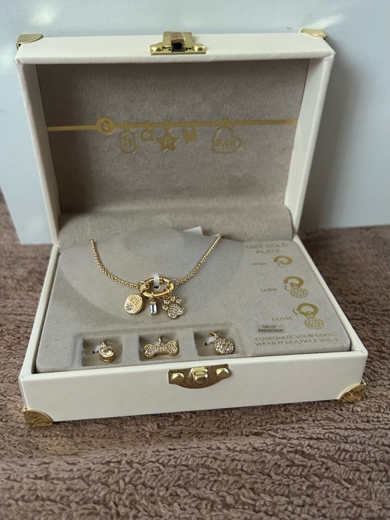 Charm Bar Jewelry - Necklace w/6 different interchangeable charms - NEW 16”+ pretty 2" drop in back